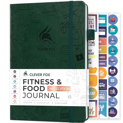 Clever Fox Fitness & Food Journal, Workout Planner, 5.8"x8.3" Forest Green | Lasts 3 months, undated hardcover exercise & weight loss journal for women, gym, diet, meal tracker, calorie counter book - color: Forest Green, size: A5 (5.8'' x 8.3'')