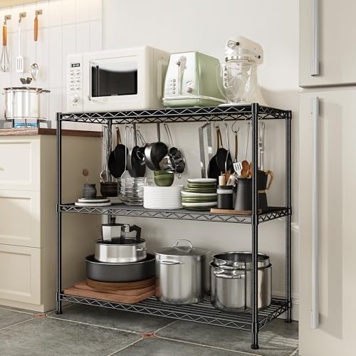 3- Shelf Metal Shelving Unit 35.6Wx14Dx36H,Adjustable Storage Shelves Heavy Duty Garage Steel Shelving for Office,Wire Rack Small Shelf for Kitchen Shelves Laundry Bathroom Pantry Closet Black,2pc - size: Black-35.6"Wx14"Dx36"H（2P）