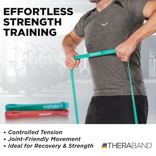 THERABAND High Resistance Band Set of 2, Light and Medium Elastic Super Bands for Full Body Workouts, Physical Therapy, Strength Training, Durable 41” Loop Exercise Bands, 15-25 lbs Resistance - size: 2 Pack Easy (15-25 lbs)