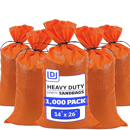 DURASACK Heavy Duty Sandbags with Ties, 14x26, Empty, Orange, 1000 Count | Woven Polypropylene Sandbags for Flood Control with 1600 Hours of UV Protection, 50 lbs Capacity - color: Orange, size: 1,000 Sandbags