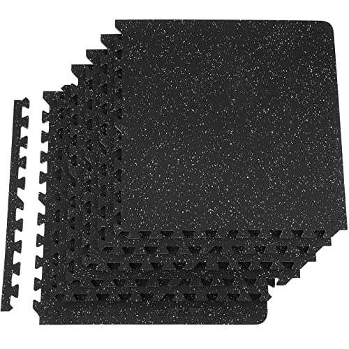 VEVOR 0.56Inch 24sq.ft 6 Tiles Gym Flooring for Home Gym, Rubber Top with High Density EVA Foam, 25 x 25In Gym Floor Exercise Equipment Mats, Interlocking Gym Mats, Puzzle Workout Mats, Black & Gray | Rubber Top with High Density EVA Foam, 25 x 25 in Floo
