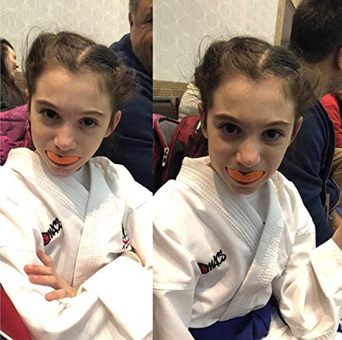 Oral Mart Youth Sports Mouth Guard for Kids (USA Flag, Fangs, 20+ Colors to Choose from) Mouthguard for Football, MMA, Karate, Boxing, Rugby, BJJ, Flag Football – /w Case (Youth, Strapless) - color: Orange / Blue