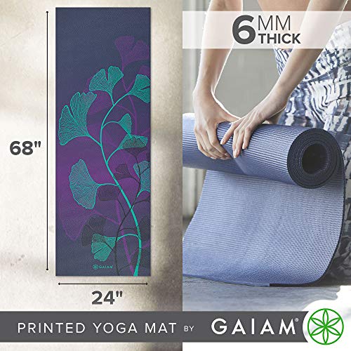 Gaiam Premium Yoga Mat, 6mm Thick Print Mat | Premium 6mm thick cushioning for joint support. Non-slip print design for yoga, Pilates & floor workouts. - color: Lily Shadows