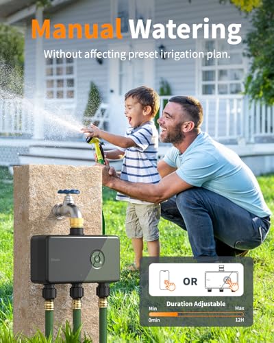 Diivoo Brass 3 Zone WiFi Water Timer | App Remote Control, 18 Irrigation Plans, Rain Delay & Mist Mode for Garden Lawns, Compatible with Alexa/Google Assistant - size: 3 Outlets