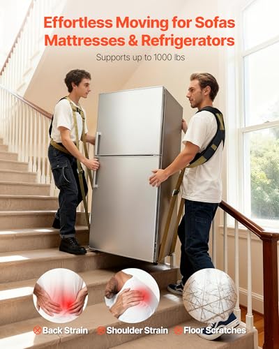 VEVOR Moving Straps, Supports up to 1000 lbs, 2-Person Lifting and Moving System with 2 Harness & 2 Load-Bearing Straps, Adjustable Lifting for Furniture Appliances Mattresses
