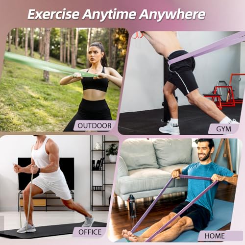 WHATAFIT Resistance Bands, Pull Up Assist Bands with Handles, Door Anchor | Natural Latex Rubber, Progressive Tension, Exercise Loop for Full-Body Fitness, Portable Gym Bag, Warm-Up & Stretch - color: 5-85LBS GRAY PURPLE