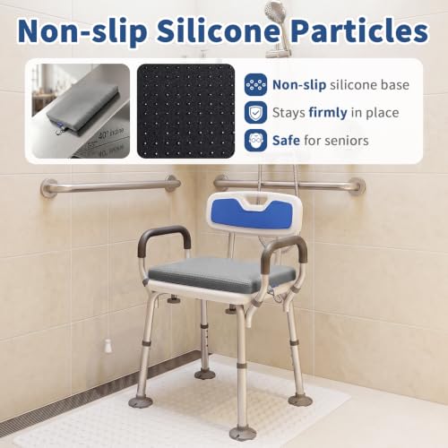Gooo&Ma Shower Cushion, Non-Slip Air Fiber Bath Pad, Grey | Waterproof, 3D mesh quick-dry, hook, for shower bench/chair, elderly & pregnancy, 16"x12"x2", washable - color: Gray