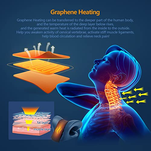 Neck Stretcher for Neck Pain Relief, Heated Cervical Traction Device Pillow with Graphene Heating Pad, Neck and Shoulder Relaxer for TMJ Pain Relief and Cervical Spine Alignment (Dark Blue) - color: Dark Blue