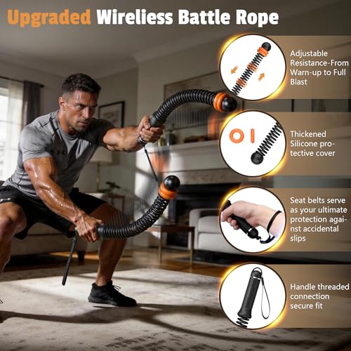 Portable Weighted Cordless Battle Ropes,Adjustable Weights, for Home Gym,Low-Noise Exercise Rope.Weighted Exercise Equipment for Low-Impact.Workout, Strength & HIIT,for Men & Women (Black)