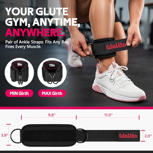 WALITO Gym Ankle Straps for Cable Machines Women & Men - Glute Kickback Ankle Cuff, Adjustable Cable Machine Accessories for Leg Extensions, Hip Abductors & Lower Body Workouts - color: 1Pair-Black