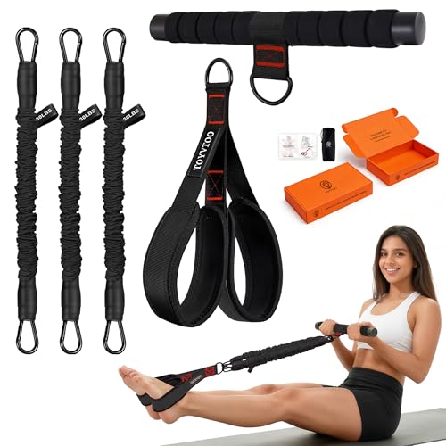 3-Tube Pedal Resistance Band w/Handles, 30/40LBS Sit Workout Gear | Home pedal puller for abs waist leg glutes core pilates training, portable gear for men women daily exercise - color: black, size: 30lbs