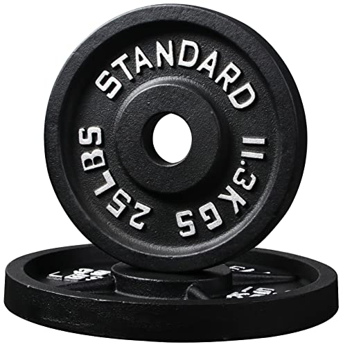 Signature Fitness Olympic 2-Inch Cast Iron Plate Weight Plate for Strength Training and Weightlifting, Multiple Sizes - color: 25LB Pair, style: Style #1
