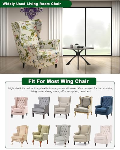 CRFATOP 2 Piece Stretch Wingback Chair Cover Printed Wing Chair Slipcovers Spandex Fabric Wingback Armchair Covers with Elastic Bottom for Living Room Bedroom Wingback Chair (06) - color: Color 06