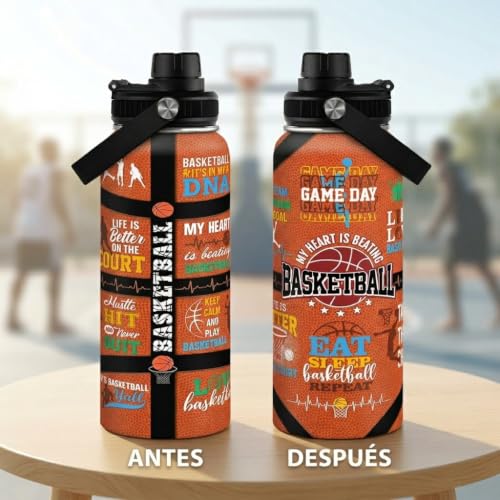 SANDJEST Basketball Water Bottle 32oz, Stainless Steel Insulated Sports Bottle with Lid, Basketball Gifts for Men Players Lovers Fan - color: Basketball 1