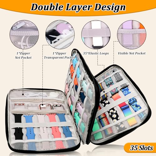 Watch Band Organizer Case for Apple Watch Band, Portable Bands Holder Organizer for 35 Straps, Travel Strap Storage Bag for iWatch Bands, Pin and Other Accessories Women (Daisy) - color: Whiteflower