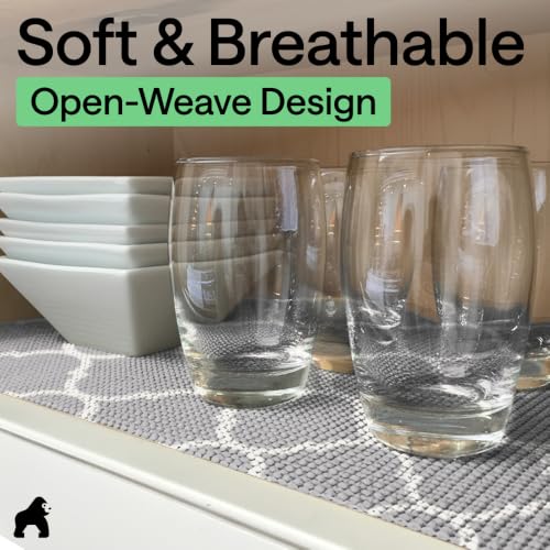 GORILLA GRIP powerGRIP Drawer Shelf and Cabinet Liner, Thick Strong Hold, Non-Adhesive Liners Protect Kitchen Cabinets and Cupboard, Bathroom Drawers, Easy Install, Breathable Mat, 12" x10' Quatrefoil - color: Quatrefoil: Gray/White, size: 12" X 10', styl