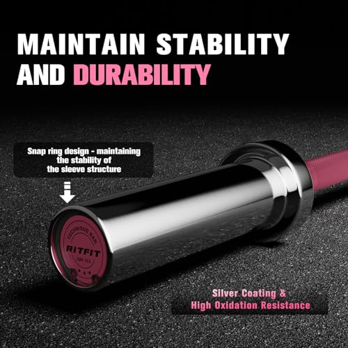 RITFIT Olympic Barbell 4ft/6ft - 2 Inch Weight Bar for Strength Training, Weightlifting, Squat, Deadlift, Bench Press, Curl, Overhead Press - 350lbs/500lbs Capacity - color: Pink, size: 4FT with Collar