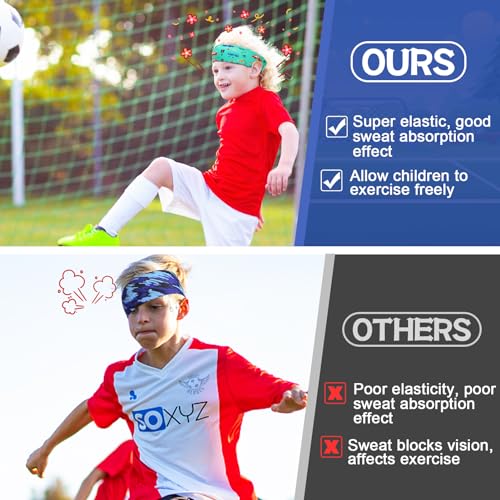 MADHOLLY 6Pcs Breathable Kids Sweat Bands for Ages 4-10 Boys Girls | Sweat Absorption, Soft, Elastic Wicking Head Bands, Sports Accessories for Football, Soccer, Basketball, Baseball, Running - style: Cartoon