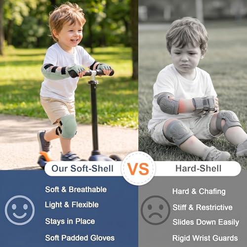 Soft Toddler Knee Pads and Elbow Pads Set with Bike Gloves | Non-Slip Toddler Knee Pads for Boys Girls 2-4 Years, Breathable Kids Protective Gear for Balance Bike, Scooter, Bicycle - color: Sage Green