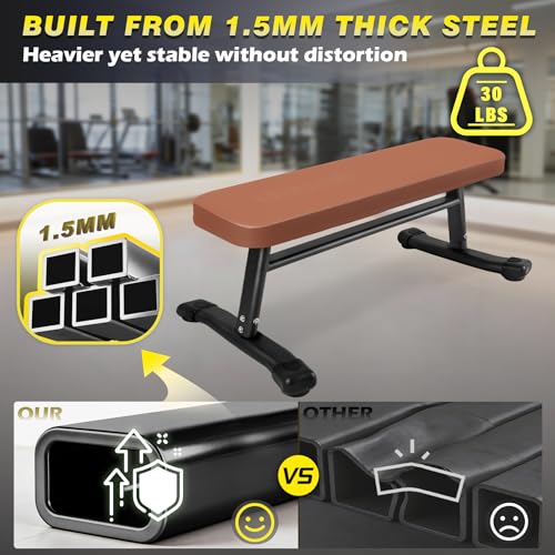 Flat Weight Bench, 2.4 Inch Thick Pad Workout Bench 660 LBS Bench Press Exercise Equipment for Home Gym Strength Weight Training - color: Brown, size: 43 In Pro