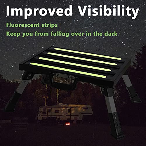 Aluminum RV Steps, 4-Level Adjustable Folding Step Stool with Non-Slip Rubber Feet, Non-Slip Fluorescent Strip Platform Rv Accessories - Black - color: Black