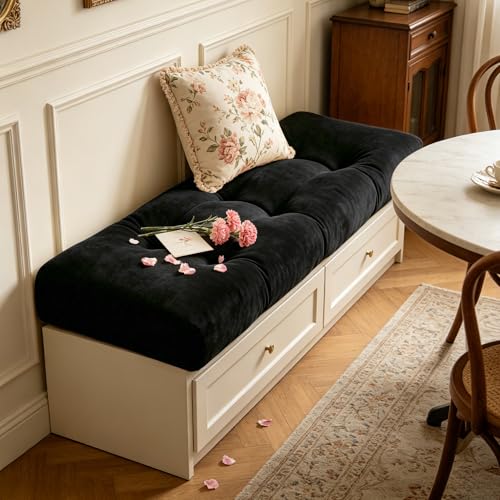 ROFIELTY Bench Cushion 36 Inch, Non-Slip Tufted Bench Cushion for Indoor Furniture for Bay Window, Entryway Bench, Piano Seat (Chenille-Black, 36x14x4) - color: Chenille-black, size: 36x14x4