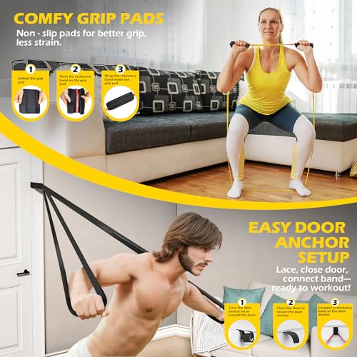 Pull Up Bands, Resistance Bands Set for Pull-Up Assistance, Exercise Bands with Door Anchor & Grip Pads for Men & Women Working Out, Physical Therapy, Muscle Training - color: Multicolor