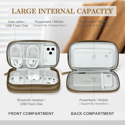 FYY Electronic Organizer, Travel Tech Pouch Bag, Cable Organizer Brown | Wrist Strap, Waterproof, Double Layers Portable Electronics Travel Carrying Case for Cord, Charger, Daily Business Trips Use - color: Brown, size: Small