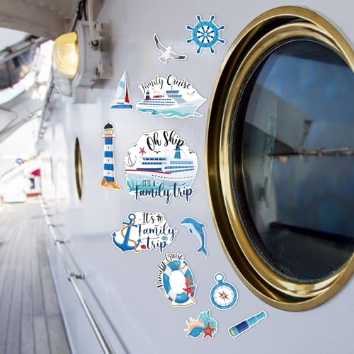 Kanayu 12 Pieces Cruise Door Magnets Decorations, Sea Navigation Ship Car Refrigerator Magnets Stickers Anchor Cruise Cabin Door Fridge Magnetic Decorations for Cabin Carnival Party(Bright Style) - style: Bright Style