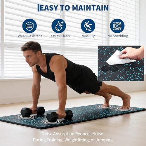 Garvee Exercise Equipment Mats 0.56" Thick 48 Sq ft Gym Flooring – 12 Tiles (24" x 24") Rubber Top with High Density EVA Foam, Interlocking Puzzle Workout Mats for Home Gym Exercise– Black/Blue