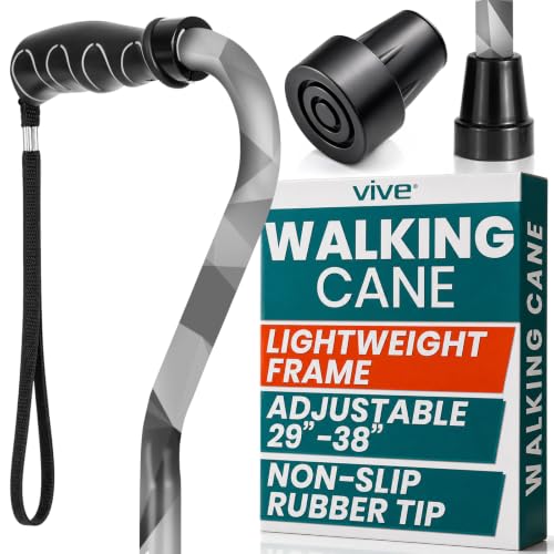 Vive Walking Cane for Women, Men, Elderly - Patented Offset Grip - Lightweight Adjustable Walking Aid with a Non-Slip Tip - Sturdy Balancing Mobility Aid for Seniors - color: Grey Poly