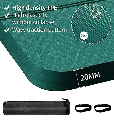 nuveti Large Exercise Mat - 15mm/20mm/30mm Thick Yoga Mat | Workout Mat for Fitness, Yoga, Pilates, Stretching & Floor Exercises for Women & Men with Free Carrying Bag - color: MonetGreen, size: 183X80X20MM