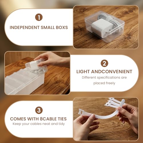 5 Individual Cable Organizer Boxes With Base, Cord Storage Organizer With Labels And Cable Straps For Charging Cables, Adapters, Earphones (5 pcs Individual Cable, 1 Pack) - color: 5 pcs Individual Cable