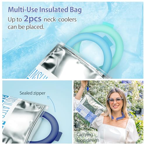 Neck Cooling Tube with Cold Insulated Bag,Neck Cooler Wraps,Reusable 18℃/64℉ Ice Neck Ring Wearable Body Cooling Products for Summer (Navy*2) - color: Navy*2