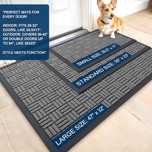 OLANLY Front Door Mat Outside Entrance 59x34, Absorbent, Heavy Duty Sturdy Natural Rubber Doormat Indoor Outdoor, Stain and Fade Resistant, Non-Slip Backing Low Profile Floor Mat for Entryway, Grey - color: Grey, size: 59" X 34"