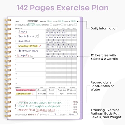 Fitness Workout Journal for Women & Men, A5(5.5" x 8.2") Workout Log Book Planner for Tracking, Progress, and Achieving Your Wellness Goals-Lavender - color: l.Lavender
