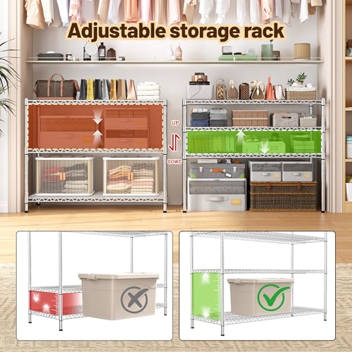 3- Shelf Metal Shelving Unit 35.6Wx14Dx36H,Adjustable Storage Shelves Heavy Duty Garage Steel Shelving for Office,Wire Rack Small Shelf for Kitchen Shelves Laundry Bathroom Pantry Closet,Chrome - size: Chrome-35.6"Wx14"Dx36"H