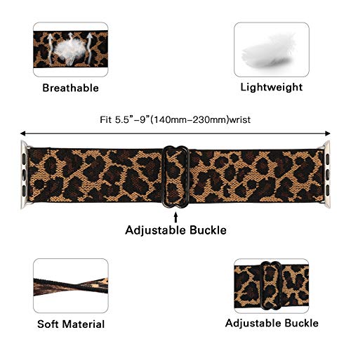 Adjustable Elastic Watch Band Compatible with Apple Watch 38mm/40mm Soft Stretch Strap Replacement Wristband for iWatch Series SE/6/5/4/3/2/1 Leapard 38mm/40mm - color: 1-Leopard, size: 38mm/40mm/41mm/42mm(Series 10)