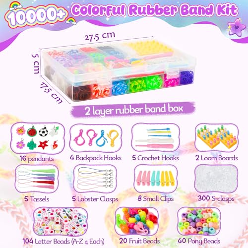 UUEMB Loom Rubber Band Bracelet Kit, 10000+ Double-Layer Case, Ages 8+ | Latex-free non-toxic, deluxe mega set, double-layer storage case, rich accessories, fine motor skills, group friendly - color: 10000 Pcs
