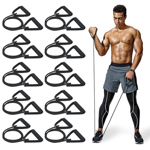 10-Pack Bulk Resistance Bands with Handles, Same Resistance Level, for Resistance Training, Physical Therapy, Home Workouts, Fitness & Pilates - color: Black 35-45LBS