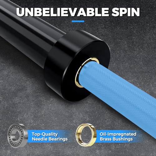 7FT Alloy Steel Olympic Barbell, 1500LB 45LB | 28mm knurled grip bar with needle bearings, chrome finish, 2-inch plate fit, and 1500LB capacity for heavy lifts - color: Blue&Black
