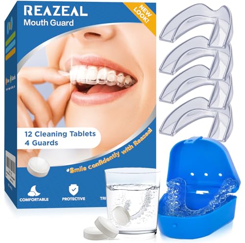 Mouth Guard for Grinding Teeth at Night: Moldable Dental Guard for Sleeping - Nighttime Protection for Teeth with 12 Cleaning Tablets - size: 1.8*2.4 in