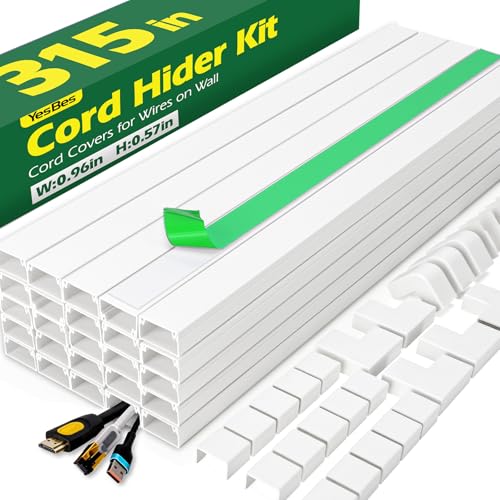 AZEN Cord Hider Kit, 315in Cord Covers for Wires on Wall, Paintable Wire Covers for Cords on Wall, Wire Hiders, Self-Adhesive Cable Hider Cord Organizer, 20X L14.5X W0.96x H0.57in - color: M-20P