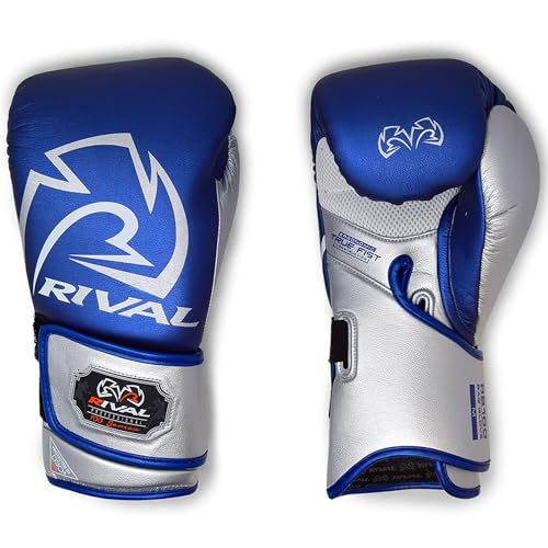 RIVAL Boxing RB100 Professional Bag Gloves, 6mm of D30 Padding, Handcrafted Microfiber, Innovative Wrist Lock 3 System - color: Blue/Silver, size: X-Large