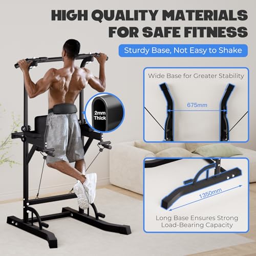 Power Tower Dip Station Pull Up Bar Exercise Tower Adjustable Pull Up Station Pull Up Tower Bar for Home Gym Multifunctional Strength Training Fitness Equipment