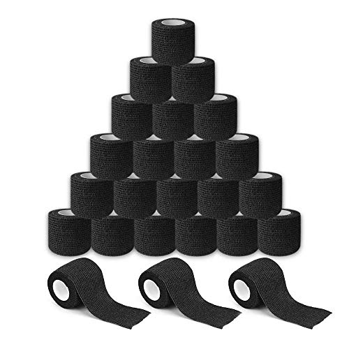 Sensi Wrap Grip Cover Sports Self Bandage Rolls 2-inch x 5-Yards 24pcs (Black) - color: Black