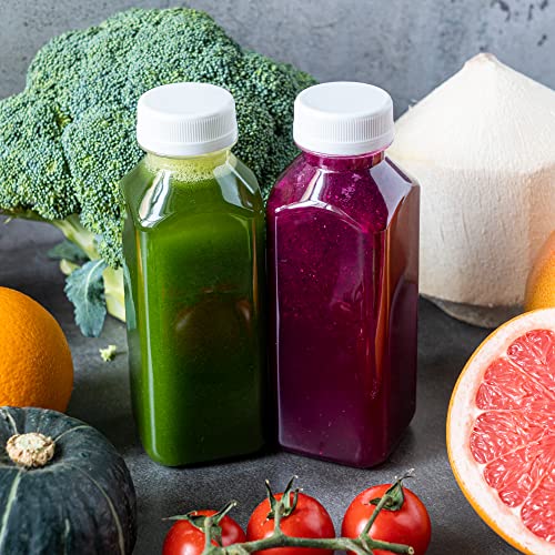 Norcalway Plastic Juice Bottles with Caps, Reusable Juicing Bottles, Clear Drink Containers with Lids for Juicing, Smoothie and Other Beverages - 12oz 6pcs - size: 12 OZ / 6 PACK
