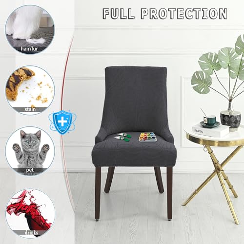 Wingback Chair Cover Waterproof,Stretch Jacquard Slipcover(Dark Grey,4PCS) | Instant room refresh with easy cleanup, dependable mess protection, and a neat tailored look for family spaces. - color: Dark Grey