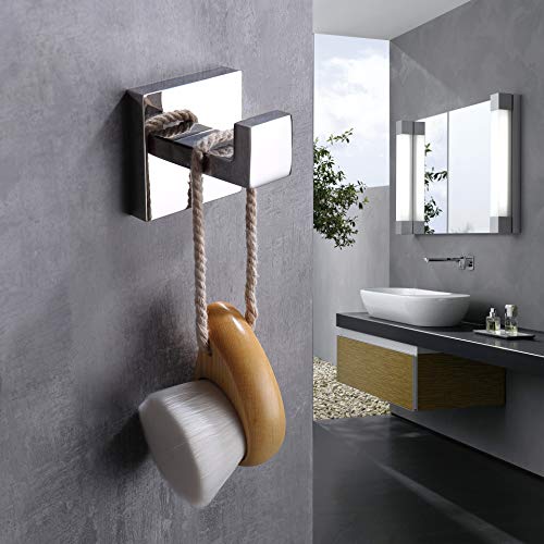 TASTOS Bath Towel Hooks Polished Chrome, 4 Pack Stainless Steel Robe Coat and Clothes Hook, Heavy Duty Wall Hook for Bathroom & Kitchen, Modern Square Style Wall Mounted - color: Polished Chrome, size: Square (4 Pack)