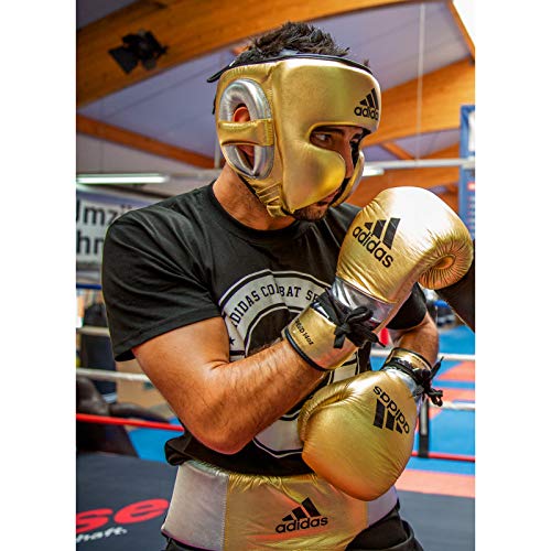 adidas Speed 500 Pro Boxing Gloves – Genuine Leather Training Gloves for Men & Women, Lace-Up Heavy Bag & Kickboxing Gloves - color: MET GOLD/SILVER/BLACK, size: 14 oz